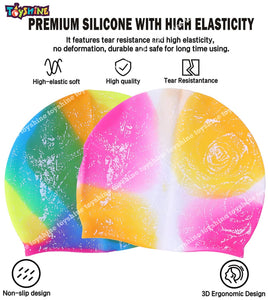 Toyshine Bathing Caps Non-Slip for Long Hair Silicone Swimming Caps for Women, Spray Design Pink Multi - Rainbow Multi ( Pack of 2) SSTP