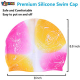 Toyshine Bathing Caps Non-Slip for Long Hair Silicone Swimming Caps for Women, Spray Design Pink Multi - Rainbow Multi ( Pack of 2) SSTP