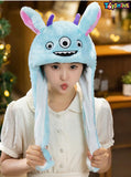 Toyshine LED Glowing Plush Monster Hat Funny Glowing and Ear Moving Bunny Hat Cap for Women Girls Blue