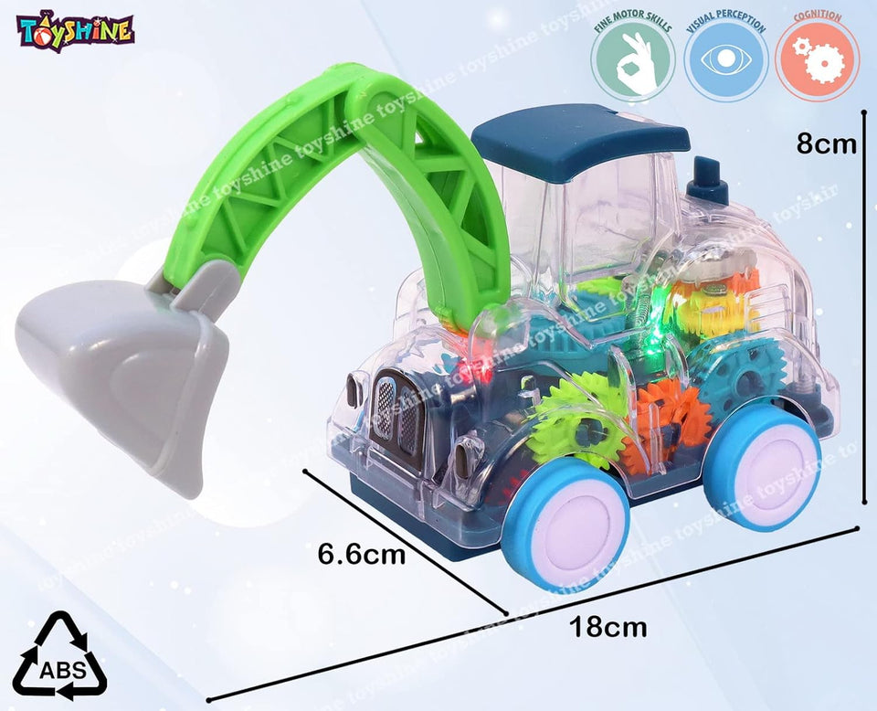Toyshine Transparent Gear Moving Truck Construction Miniature Toy Road with Moving Parts Actions, Friction Powered - Light and Ding Sound