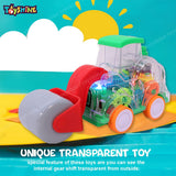 Toyshine Pack of 3 Transparent Gear Moving Truck Construction Miniature Toy Road with Moving Parts Actions, Friction Powered - Light and Ding Sound