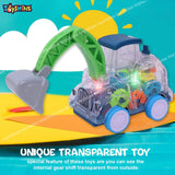 Toyshine Transparent Gear Moving Truck Construction Miniature Toy Road with Moving Parts Actions, Friction Powered - Light and Ding Sound