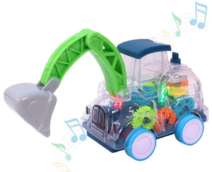 Toyshine Transparent Gear Moving Truck Construction Miniature Toy Road with Moving Parts Actions, Friction Powered - Light and Ding Sound