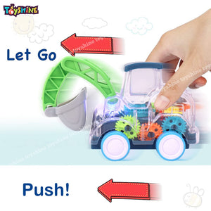 Toyshine Transparent Gear Moving Truck Construction Miniature Toy Road with Moving Parts Actions, Friction Powered - Light and Ding Sound