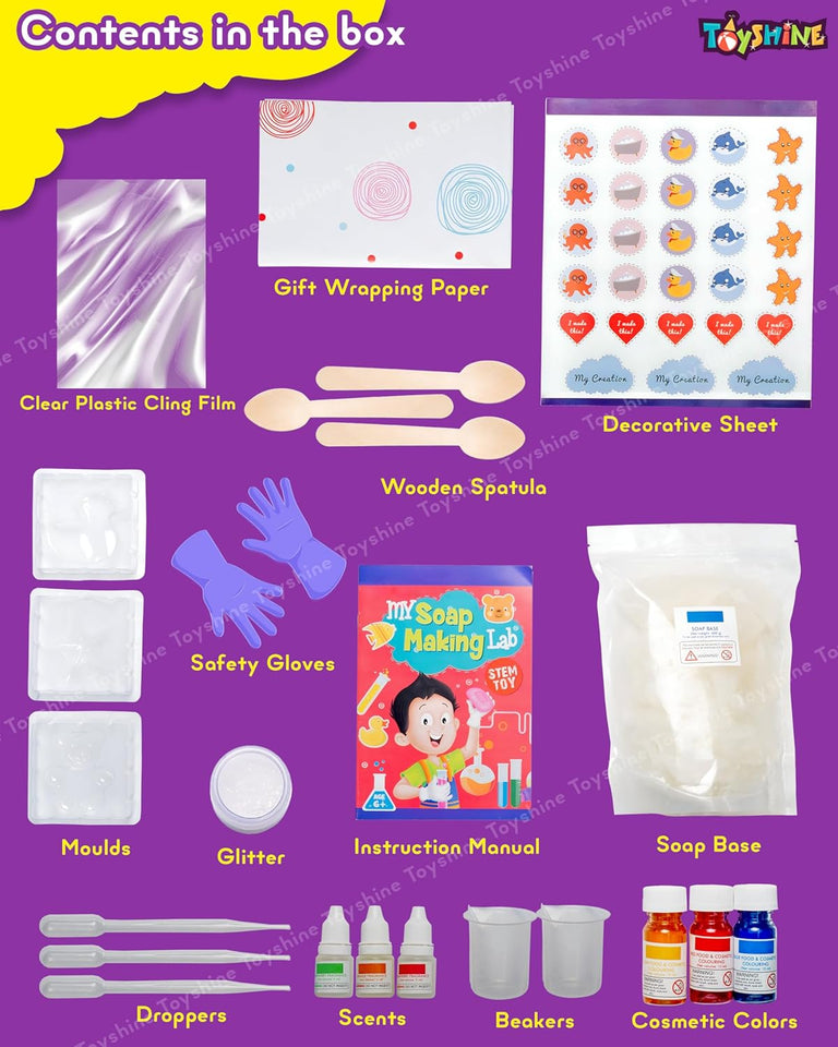 Toyshine My Soap Making Lab Create Scented & Glitter Soaps Stem Educational Learning Creative Fun DIY Activity Toy Kit Cum Indoor Game for Boys and Girls 8+
