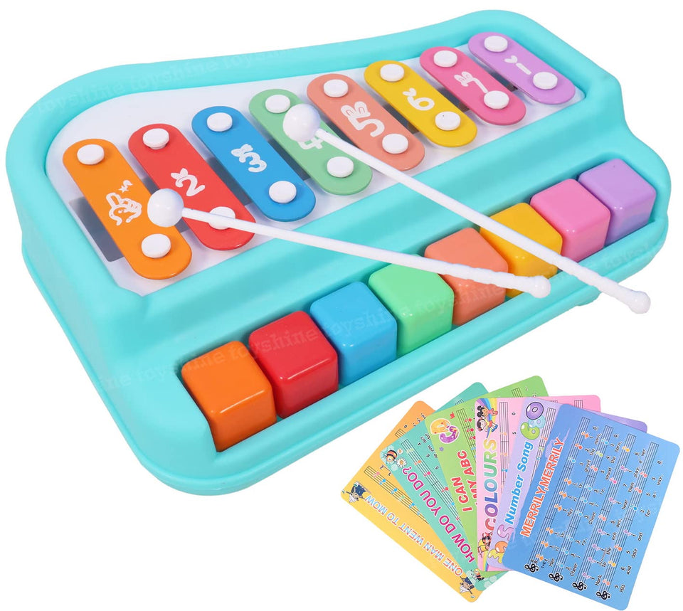 Toyshine 2 in 1 Baby Piano Xylophone Toy for Toddlers 1-3 Years Old, 8 Multicolored Key Keyboard Xylophone Piano, Preschool Educational Musical Learning Instruments Toy for Baby Kids Girls Boys
