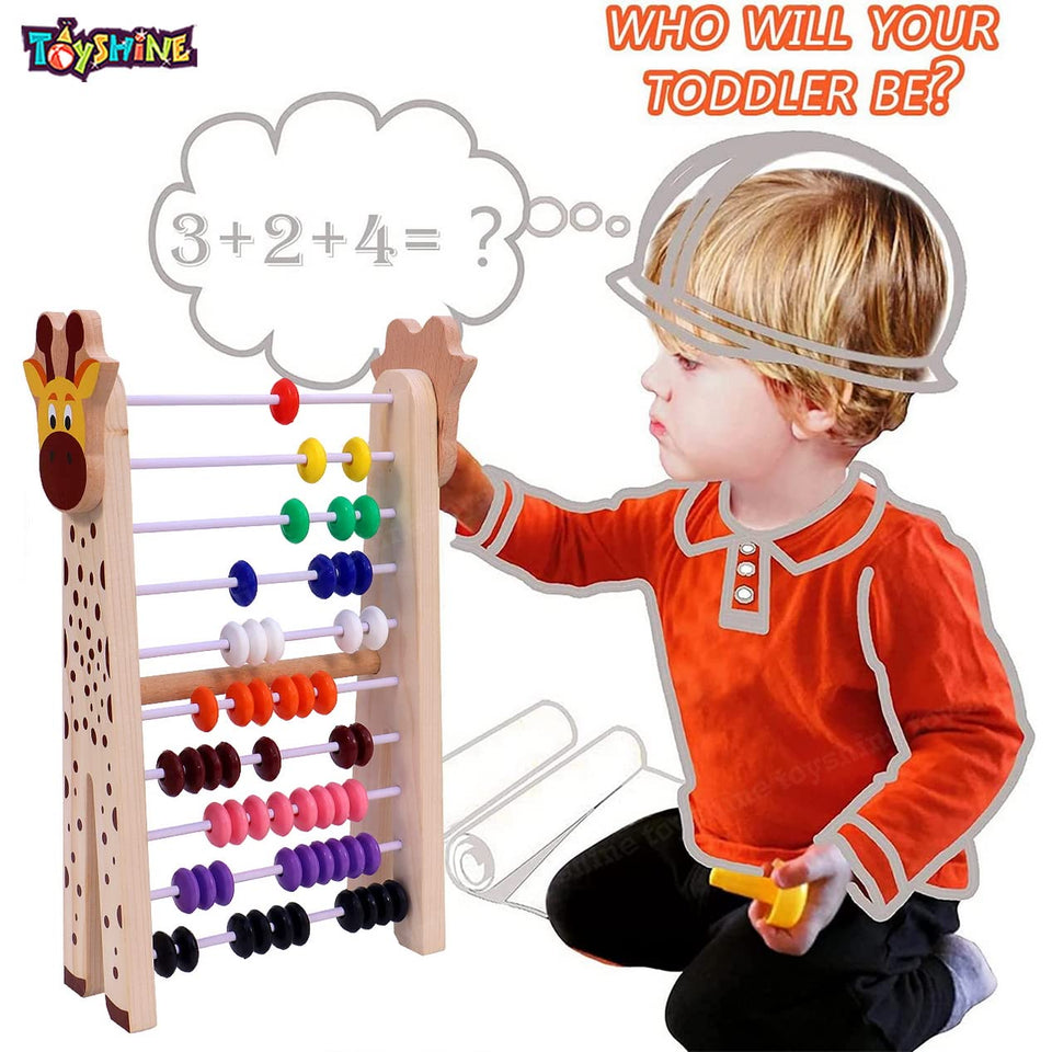 Toyshine Giraffe Wooden Abacus and Learning Play Center - Multi Color