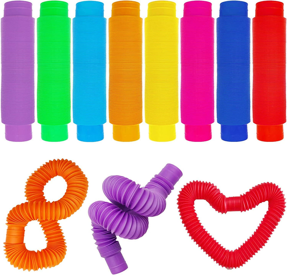 Toyshine Pop Tube Fidget 8 Pcs Toy Fun Pull and Pop Tubes Sensory Tubes for Kids Adults Stretch and Bend ADHD Autism Anxiety Stress Relief Toys Great Gift Party Prizes