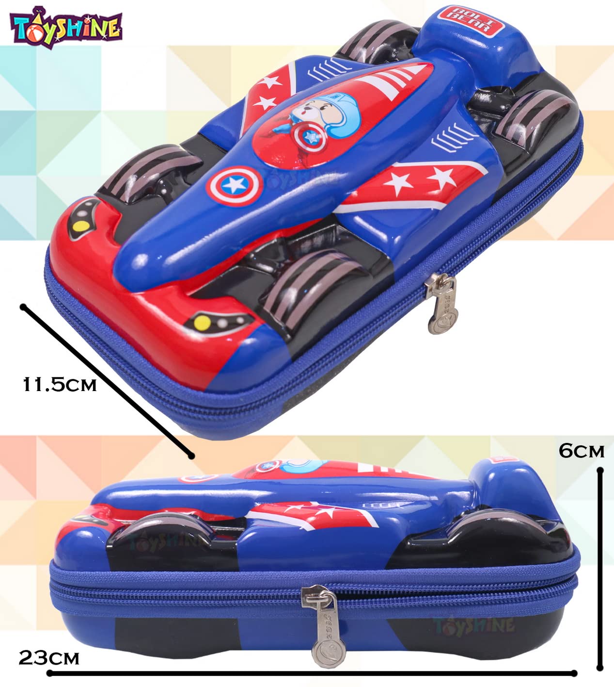 Toyshine Space Rocket Hardtop Pencil Case with Compartments - Kids Lar