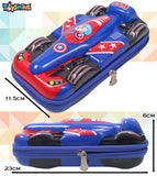 Toyshine F1 Racer Hardtop Pencil Case with Compartments - Kids Large Capacity School Supply Organizer Students Stationery Box - Girls Boys Pen Pouch- M3- Blue