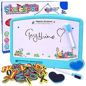 Toyshine White Board with Magnetic Characters and Letters, Marker, Educational Learning Hanging Board for Girls Boys Birthday Gift 3 to 6 Years Old - Blue