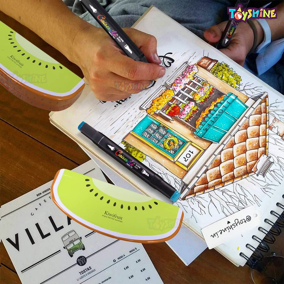 Toyshine Pack of 2 Fruit Shape Printed Shaped Matal Pencil Box for Kids - Fruit