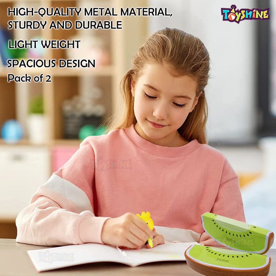 Toyshine Pack of 2 Fruit Shape Printed Shaped Matal Pencil Box for Kids - Fruit