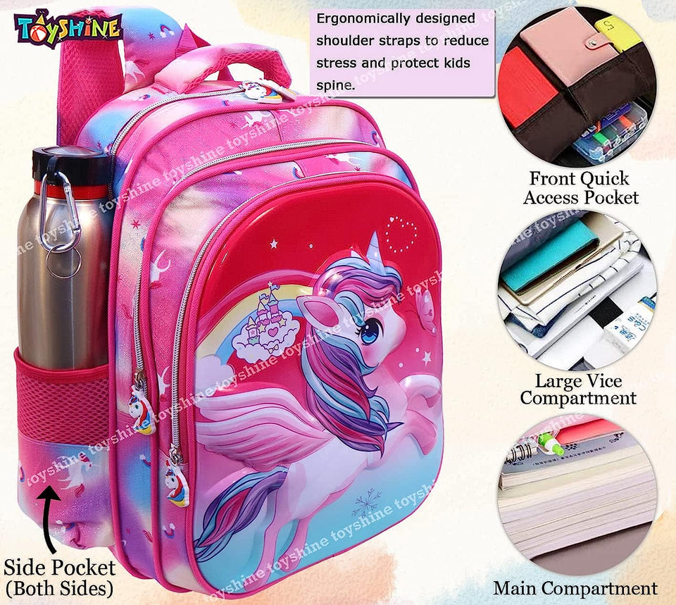 Toyshine Kids 20 inches Unicorn Backpack with Pencil Case and Lunch Box for Girls- Multicolour