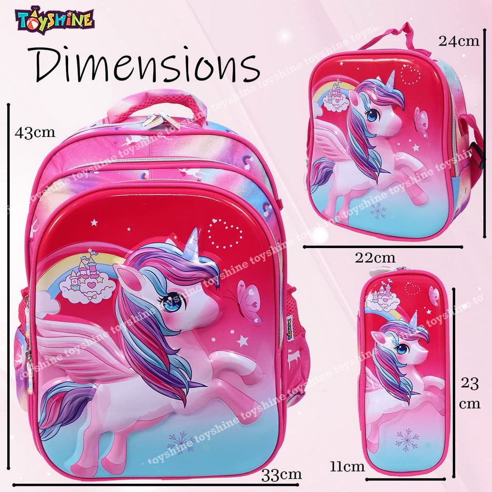 Toyshine Kids 20 inches Unicorn Backpack with Pencil Case and Lunch Box for Girls- Multicolour