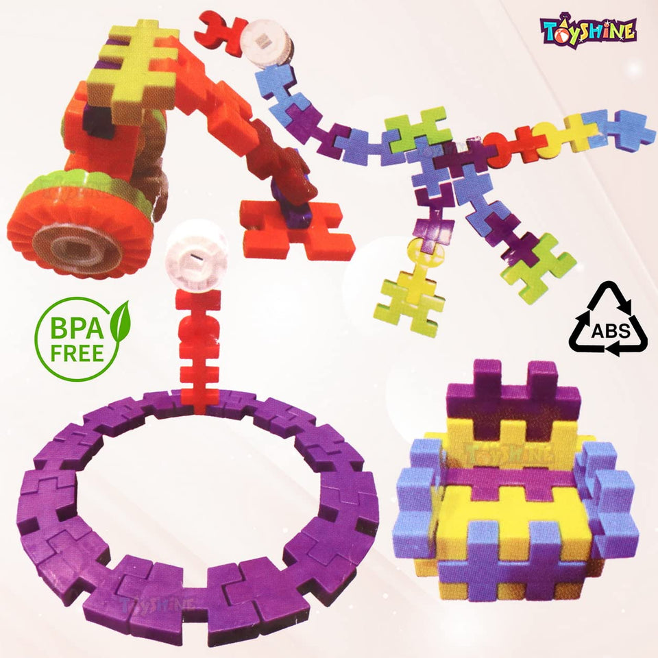 Toyshine Tetris 80+ Smart Intelligent Blocks Construction Blocks with Tyres for Car Making, Learning Toy, Plastic, Age 3-7 Years- Multi-Color
