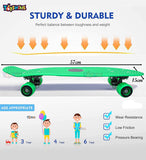 Toyshine Complete Highly Flexible Plastic Cruiser Board 57cm Skateboard for Beginners or Professional with High Rebound PU Wheels - Multicolor