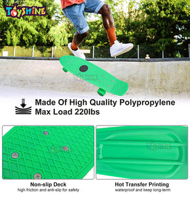 Toyshine Complete Highly Flexible Plastic Cruiser Board 57cm Skateboard for Beginners or Professional with High Rebound PU Wheels - Multicolor