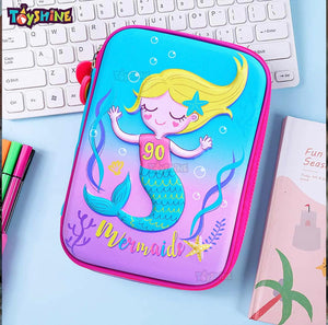 Toyshine Mermaid Hardtop Pencil Case with Compartments - Kids Large Capacity School Supply Organizer Students Stationery Box - Girls Pen Pouch- Multi-Color