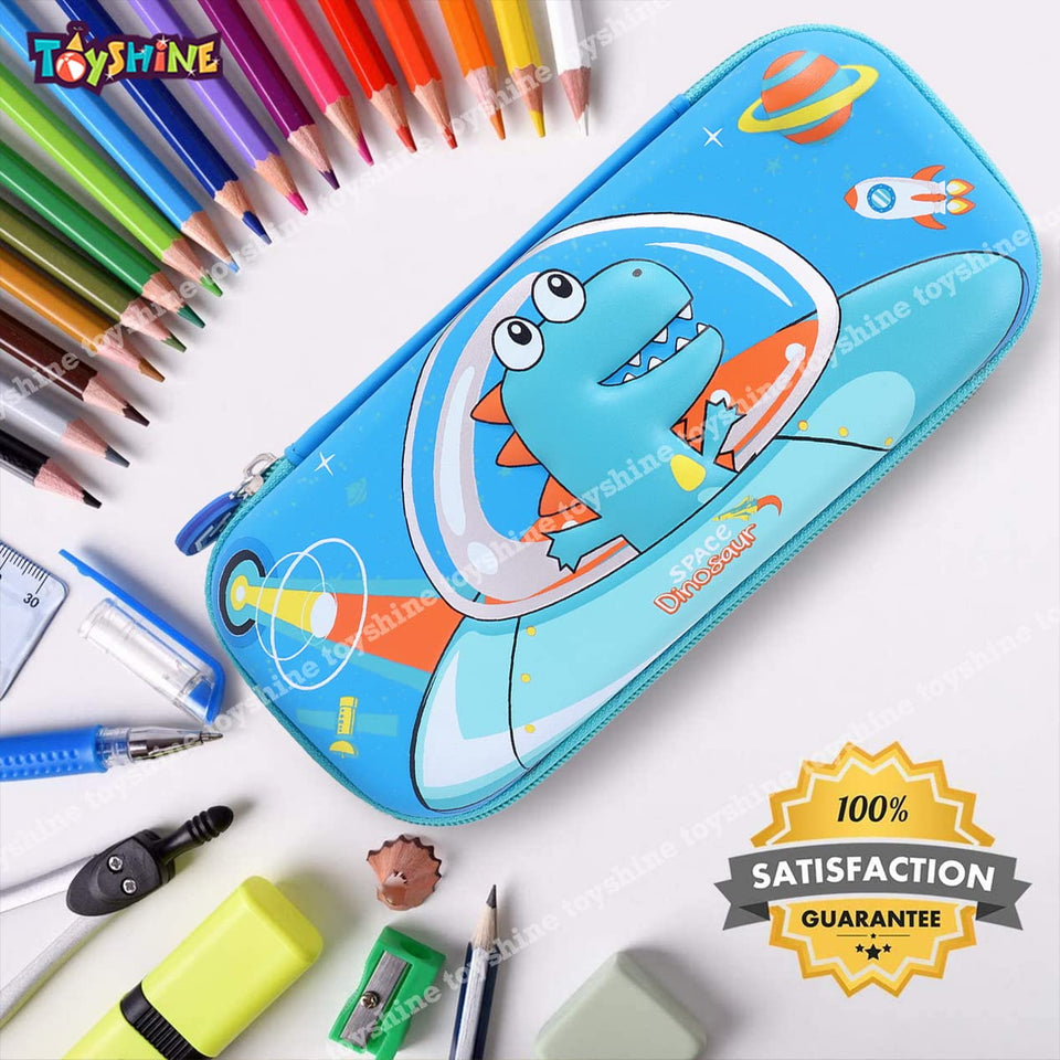 Toyshine EVA Space Dino Hardtop Pencil Case with Multiple Compartments - Kids School Supply Organizer Students Stationery Box - Girls Pen Pouch- Light Blue