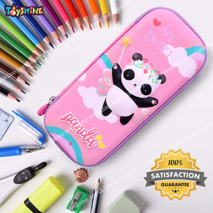 Toyshine Cute Panda Hardtop Pencil Case with Multiple Compartments - Kids School Supply Organizer Students Stationery Box - Girls Pen Pouch- Pink