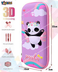 Toyshine Cute Panda Hardtop Pencil Case with Multiple Compartments - Kids School Supply Organizer Students Stationery Box - Girls Pen Pouch- Purple