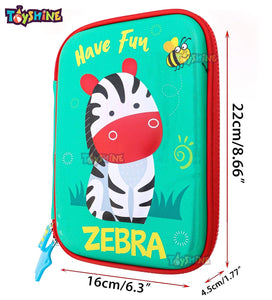 Toyshine Zebra Hardtop Pencil Case with Compartments - Kids Large Capacity School Supply Organizer Students Stationery Box - Girls Boys Pen Pouch