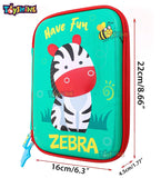 Toyshine Zebra Hardtop Pencil Case with Compartments - Kids Large Capacity School Supply Organizer Students Stationery Box - Girls Boys Pen Pouch