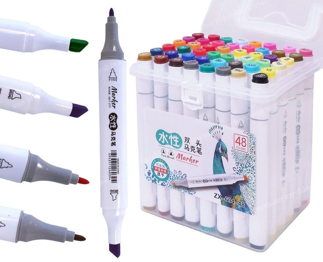 Toyshine 48 Pcs Artists Dual Tips Marker Pens Colored Manga Drawing Markers set for Adult and Kids Fine Tip Markers and Broad Chisel Art Pen