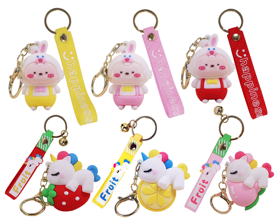 Toyshine 6 Pc Cute keychain Kawaii Cartoon Keychains with Holder Accessories, Backpack Car Key Chain for Boy Girl -Model C