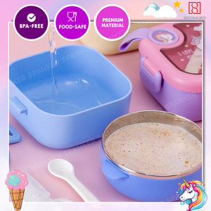 Spanker ‎750 ML Unicorn Theme Portable Leak-Proof BPA-Free Dishwasher Safe Stainless Steel Air-Tight Bento Box with Spoon for Toddlers Preschoolers - Pink