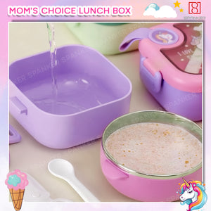 Spanker ‎750 ML Unicorn Theme Portable Leak-Proof BPA-Free Dishwasher Safe Stainless Steel Air-Tight Bento Box with Spoon for Toddlers Preschoolers - Pink