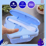 Spanker 600 ML Cartoon Design Portable Leak-Proof, BPA-Free Dishwasher Safe Stainless Steel Bento Box with Spoon & Fork for Toddlers Preschoolers - Blue