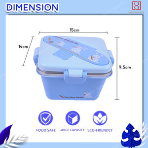 Spanker 600 ML Cartoon Design Portable Leak-Proof, BPA-Free Dishwasher Safe Stainless Steel Bento Box with Spoon & Fork for Toddlers Preschoolers - Blue