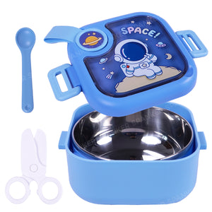 Spanker ‎750 ML Astronaut Theme Portable Leak-Proof BPA-Free Dishwasher Safe Stainless Steel Air Tight Bento Box with Spoon for Toddlers Preschoolers - Blue