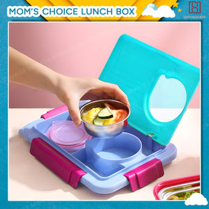 Spanker 1050ML Stainless Steel Insulation BPA Free Leak-Proof 5 Compartment Lunch Box with 3 pc Cutlery Bento Box for Kid Adult Student Children - Blue