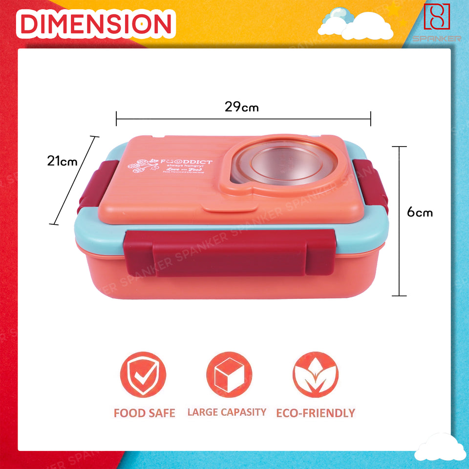 Spanker 1050ML Stainless Steel Insulation BPA Free Leak-Proof 5 Compartment Lunch Box with 3 pc Cutlery Bento Box for Kid Adult Student Children - Orange