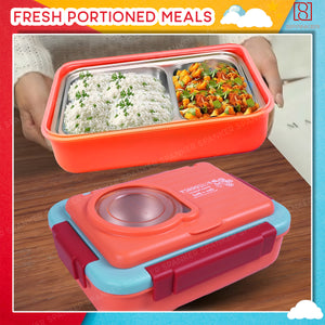 Spanker 1050ML Stainless Steel Insulation BPA Free Leak-Proof 5 Compartment Lunch Box with 3 pc Cutlery Bento Box for Kid Adult Student Children - Orange