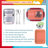 Spanker 1050ML Stainless Steel Insulation BPA Free Leak-Proof 5 Compartment Lunch Box with 3 pc Cutlery Bento Box for Kid Adult Student Children - Orange