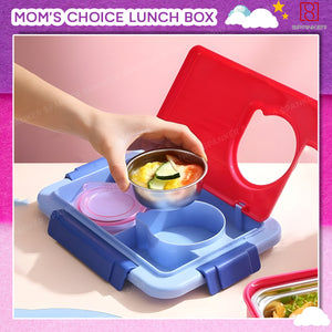 Spanker 1050ML Stainless Steel Insulation BPA Free Leak-Proof 5 Compartment Lunch Box with 3 pc Cutlery Bento Box for Kid Adult Student Children - Pink