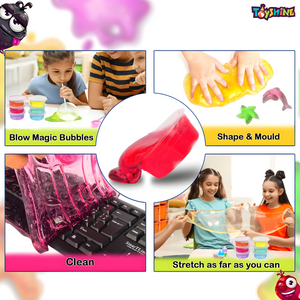 Toyshine Pack of 6 DIY Non Sticky Smooth Colorful Water Glossy Slime Set Stress Anxiety Relief Toy for Kids Party Favor - Multicolor