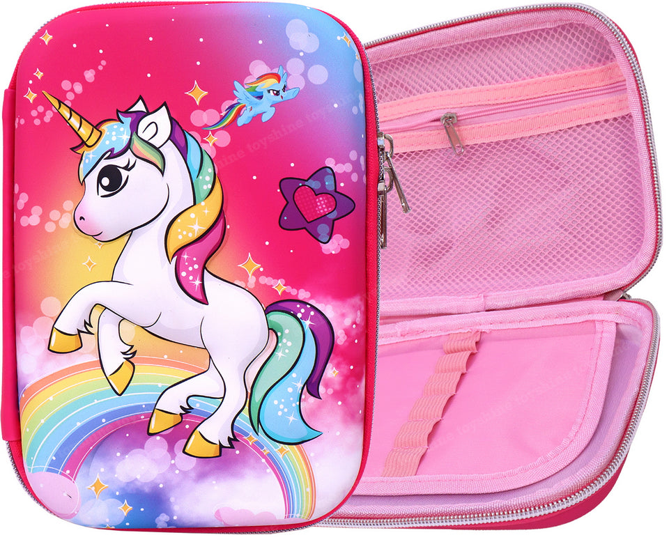 Toyshine Pink Unicorn Hardtop Pencil Case with Compartments - Kids Lar