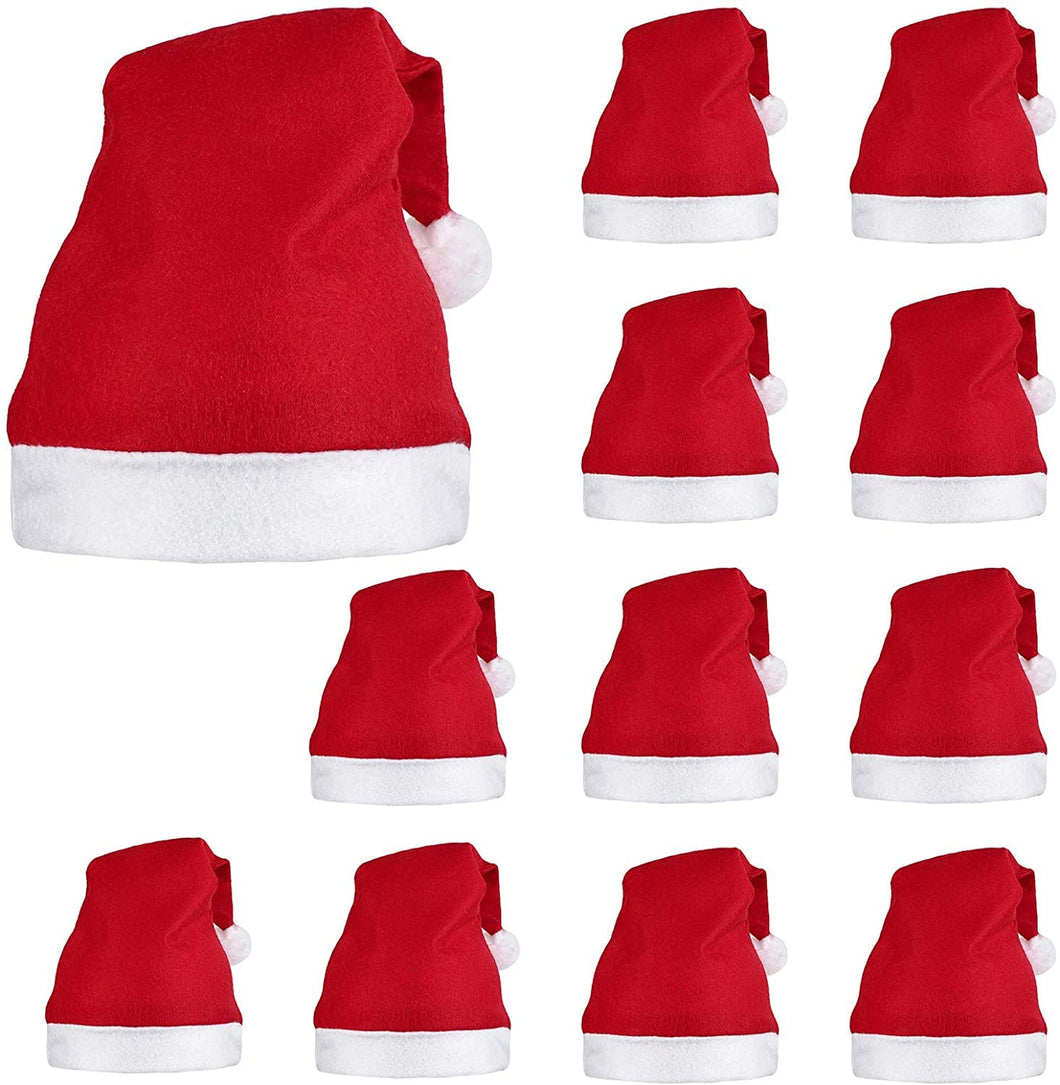 Toyshine 12 Pc Santa caps Red Hat Short Plush with White Cuffs Non-Woven Fabric Christmas Hat Santa Hat for Adults (red)