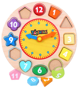 Toyshine Wooden Premium Learning Clock , Educational Digital Analog Numbers, Shape & Color Learning Montessori Toy for Kids- Multi Color
