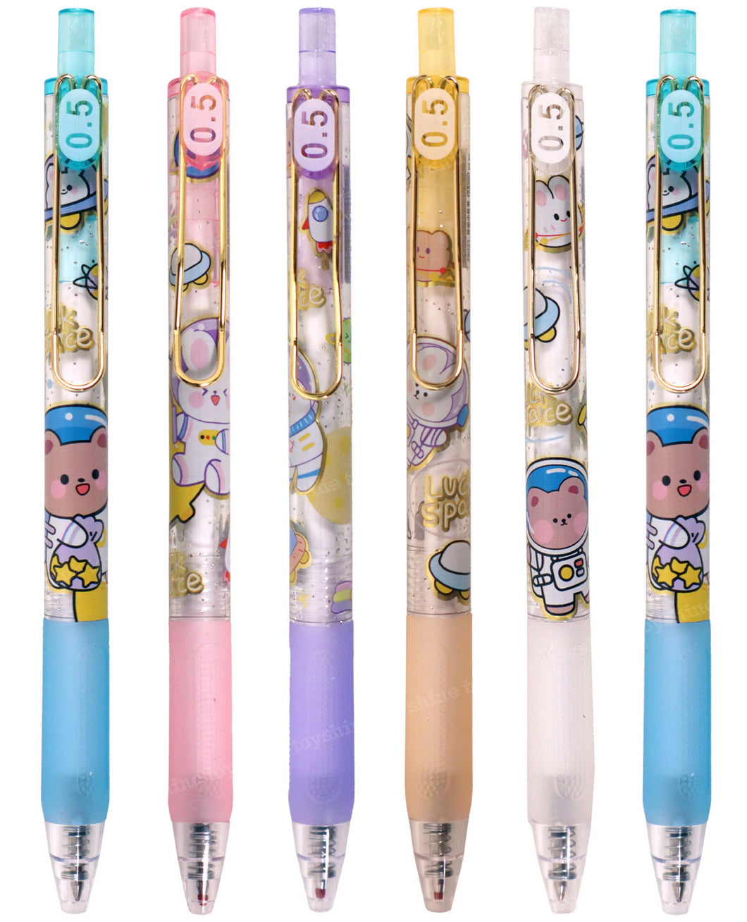 Toyshine Pack of 6 Space Astronaut Gel Pens | Cute Fancy Fine Point Pen for Office Stationary School Supplies Birthday Party Favor Return Gift - Gift Packing