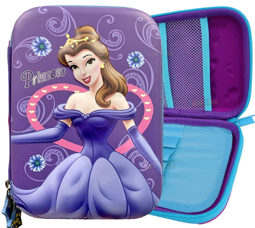 Toyshine Princess Hardtop Pencil Case with Compartments - Kids Large Capacity School Supply Organizer Students Stationery Box - Girls Pen Pouch- Purple