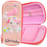 Toyshine Jumping Unicorn Pink Hardtop Pencil Case with Multiple Compartments - Kids School Supply Organizer Students Stationery Box - Girls Pen Pouch- Pink