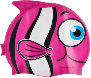 Toyshine Kids Silicone Swim Caps for Girls and Boys, with Fun Fish Print, Water Fun, Pool Party Swimming Headgear Hats - Pink