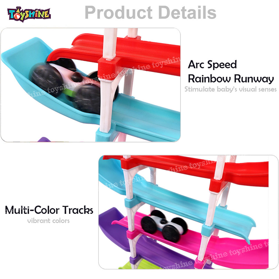 Toyshine Racer Ramp Toy with 4 Car Ramps and 4 Mini Cars Race Track for 1, 2, 3 Toddlers, Boys & Girls – Educational Vehicle Toys