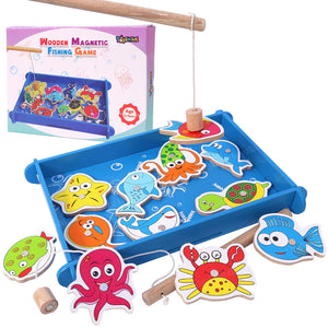 Toyshine Wooden Magnetic Fishing Game Toy with 12 Pcs-Multicolour